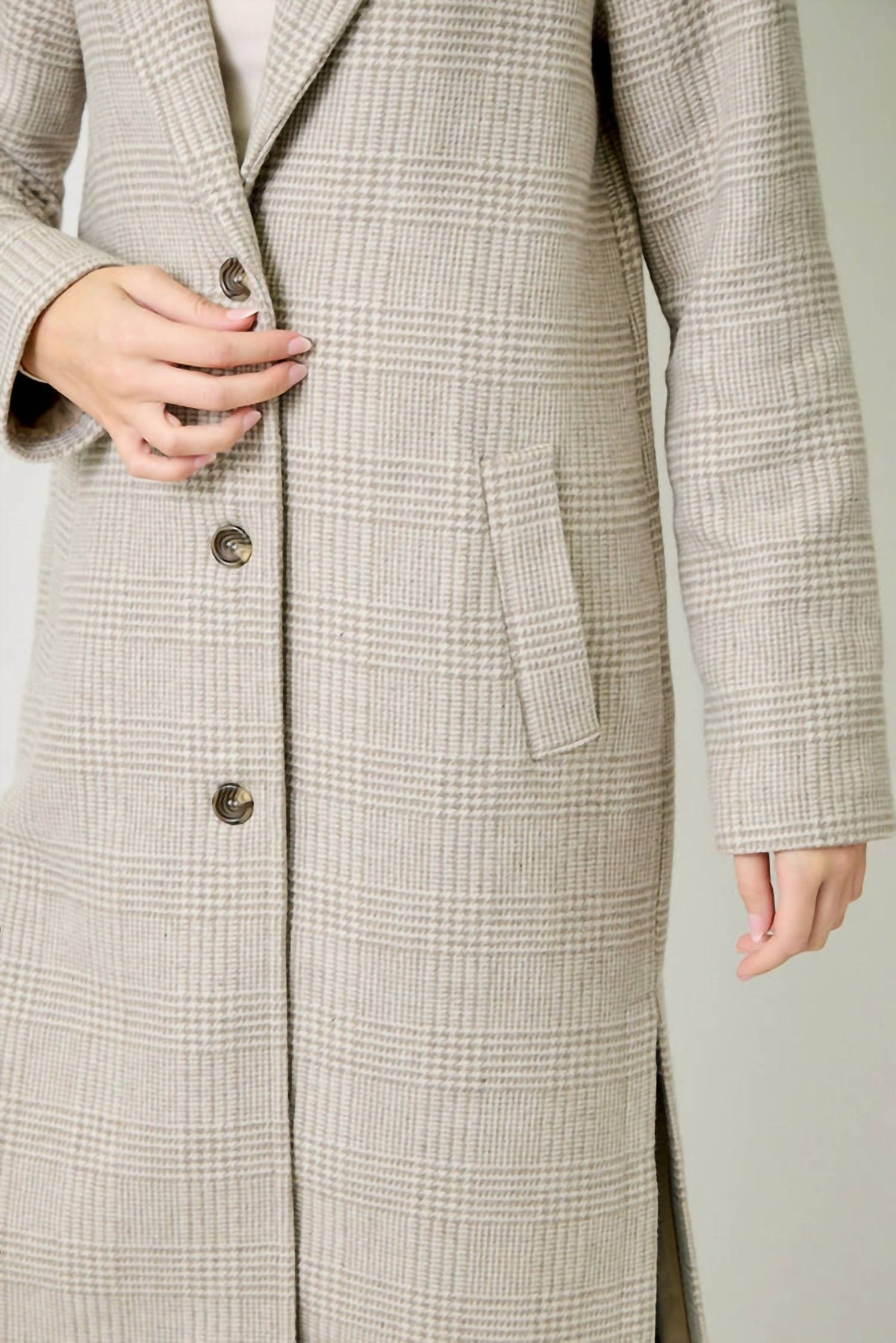 Mystree - Houndstooth Plaid Long Coat