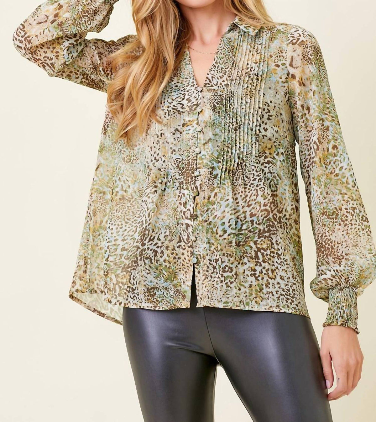 Mystree - Leopard Print Pintuck Blouse
