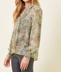 Mystree - Leopard Print Pintuck Blouse