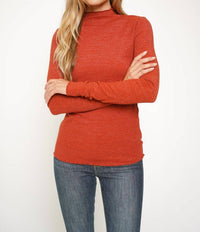 Mystree - Lettuce Edge Mock Neck Fitted Top