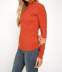 Mystree - Lettuce Edge Mock Neck Fitted Top