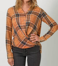 Mystree - Plaid Surplice Button Blouse