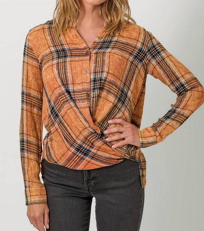 Mystree - Plaid Surplice Button Blouse