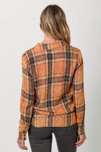 Mystree - Plaid Surplice Button Blouse