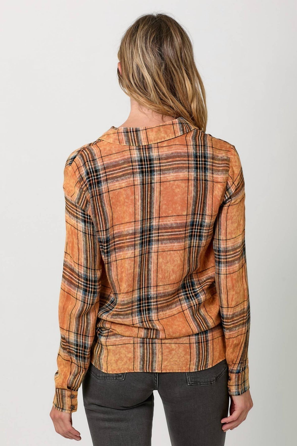 Mystree - Plaid Surplice Button Blouse