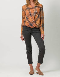 Mystree - Plaid Surplice Button Blouse