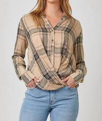 Mystree - Plaid Surplice Button Blouse