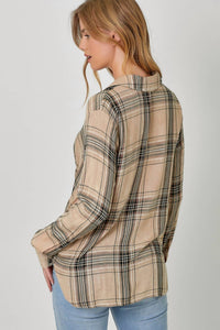 Mystree - Plaid Surplice Button Blouse