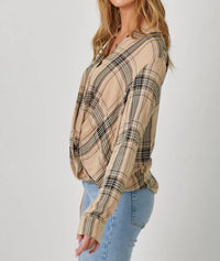 Mystree - Plaid Surplice Button Blouse