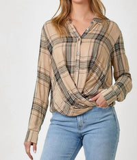 Mystree - Plaid Surplice Button Blouse