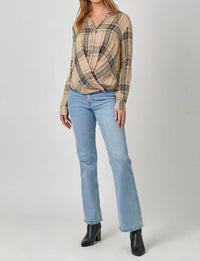 Mystree - Plaid Surplice Button Blouse