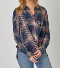 Mystree - Plaid Surplice Button Blouse