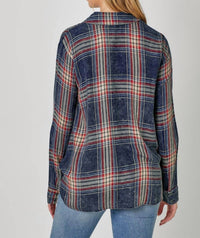 Mystree - Plaid Surplice Button Blouse