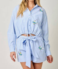 Mystree - Poplin Pinstripe Hummingbird Sequin Shirt