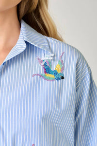 Mystree - Poplin Pinstripe Hummingbird Sequin Shirt