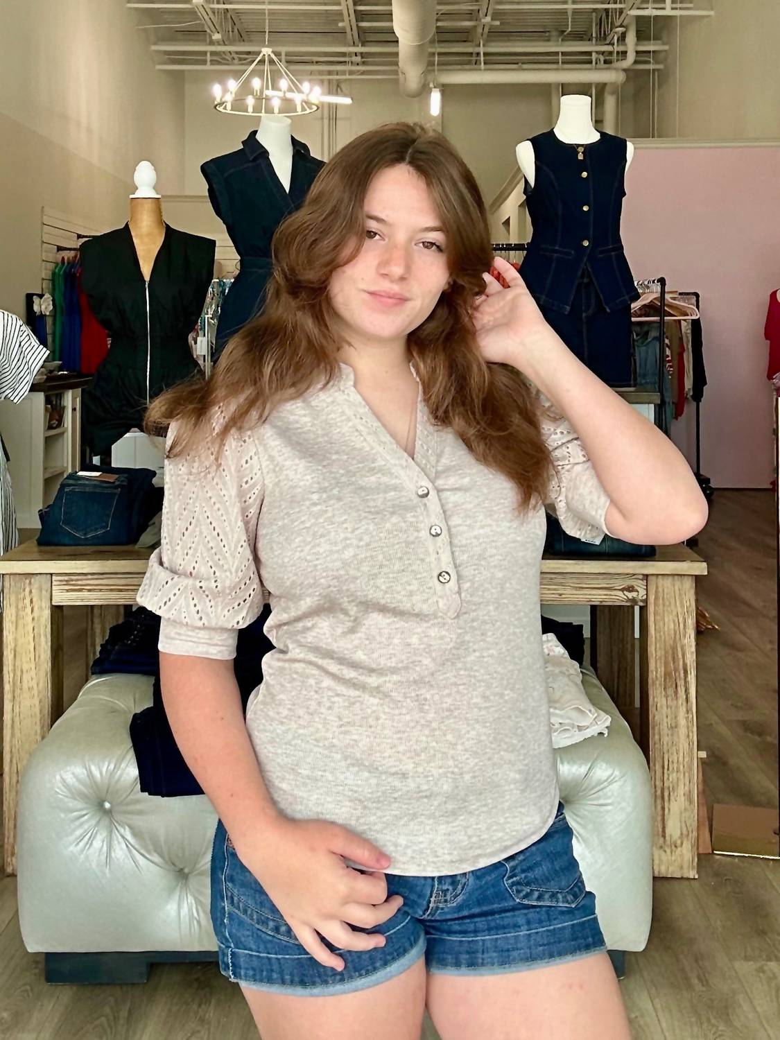 Mystree - PUFF SLEEVE CONTRAST TOP