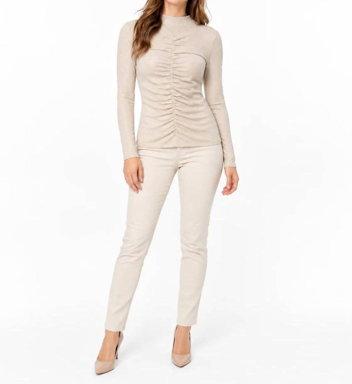 Mystree - Ruched Mock Neck Top