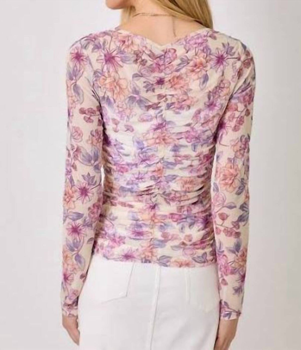 Mystree - Ruching Floral Mesh Top