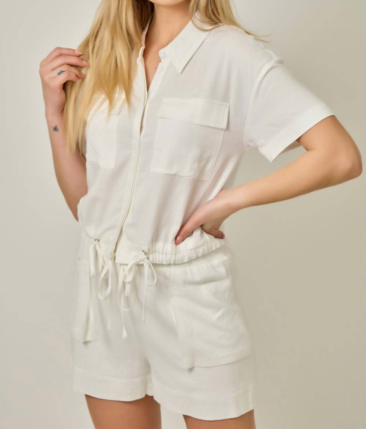 Mystree - Short-sleeve Button Down Blouse