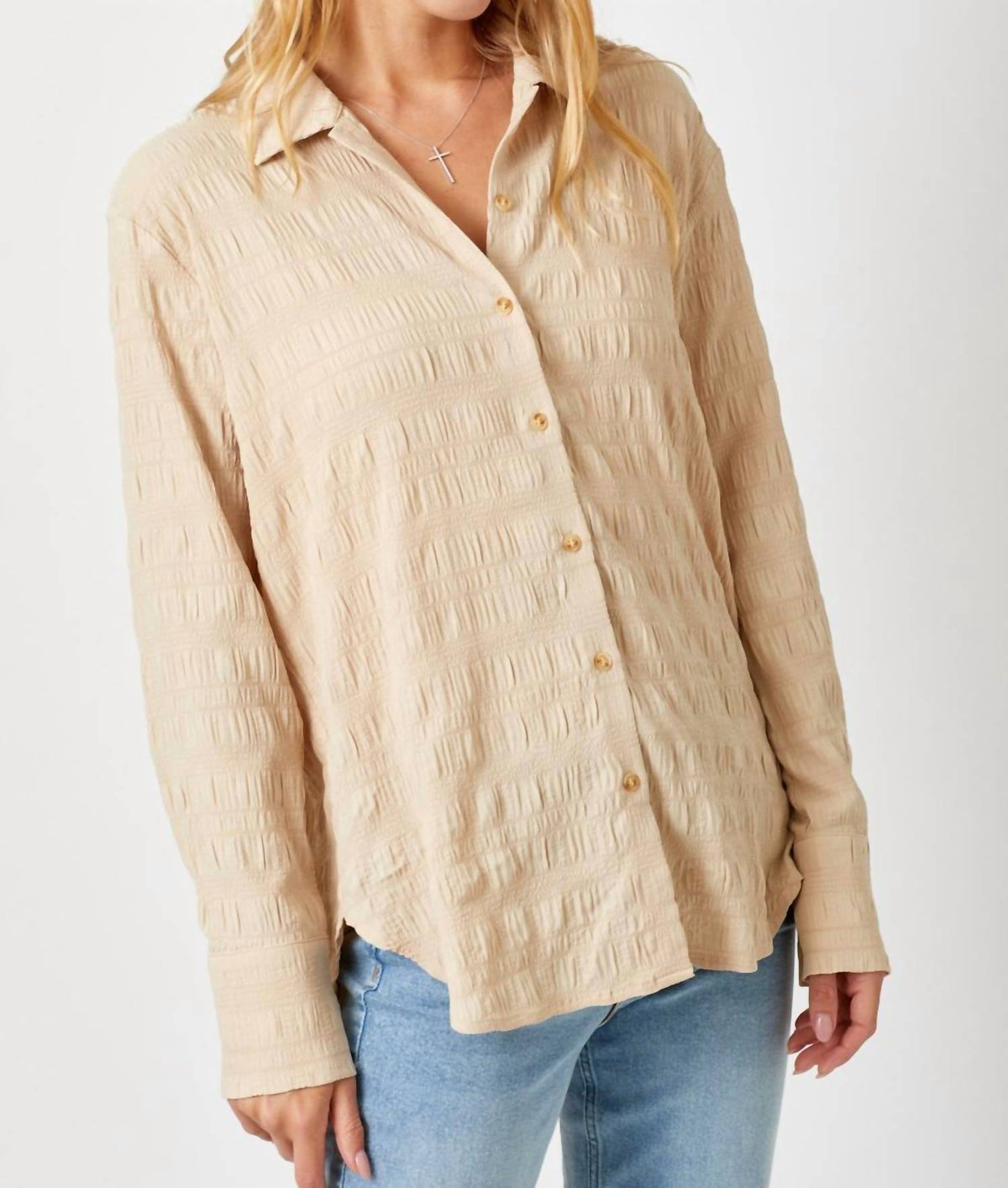Mystree - Stripe Textured Button Down Shirt