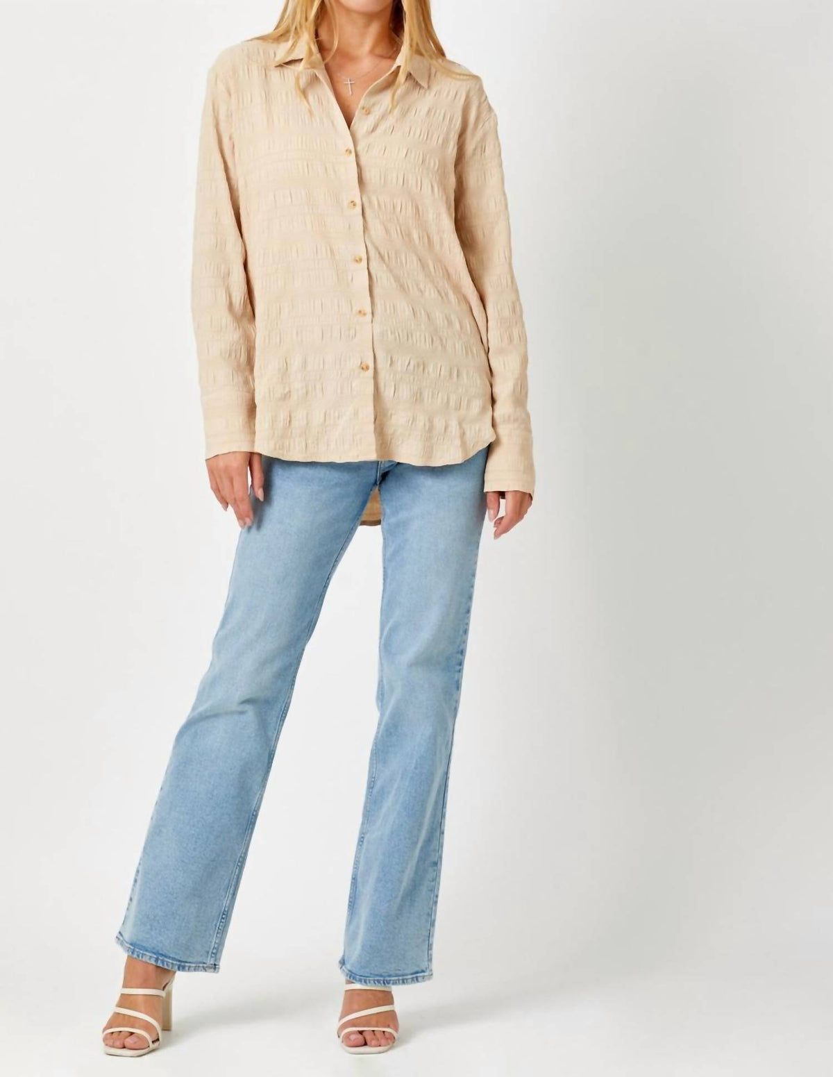 Mystree - Stripe Textured Button Down Shirt