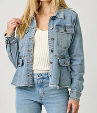Mystree - WASHED DENIM PEPLUM JACKET