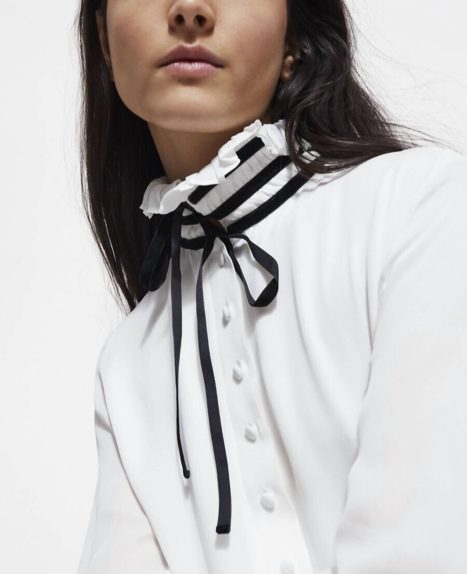 Mystree - Women's Ruffled Collar Dress - blouses - clothing - shirts
