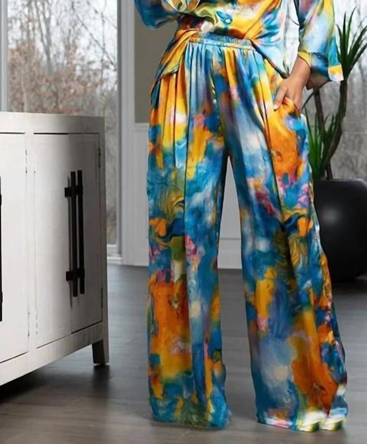 N By Nancy - Cool Breeze Button Front Top And Wide Leg Pants Set
