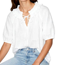 Naked Zebra - Ruffle Collar Short Sleeve Blouse