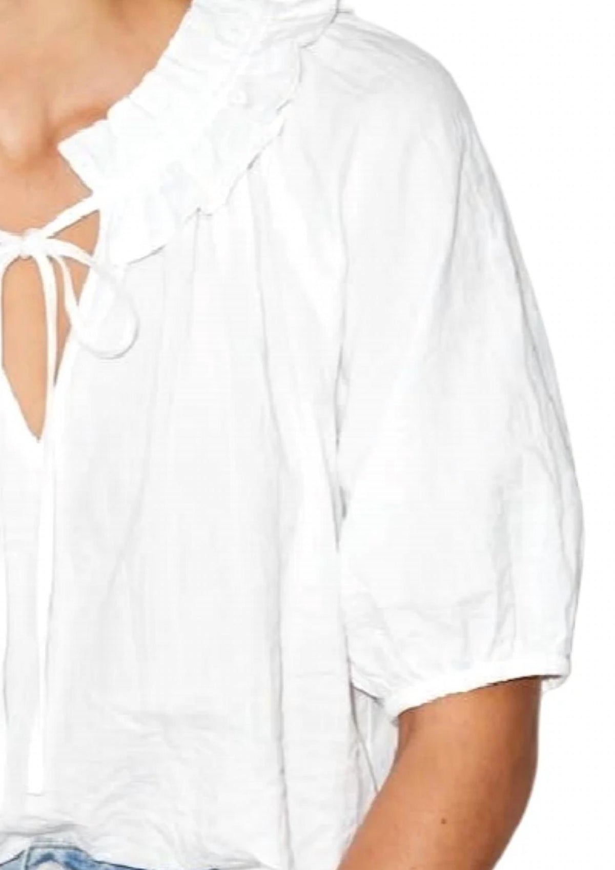 Naked Zebra - Ruffle Collar Short Sleeve Blouse