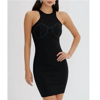Nasty Gal - Contrast Stitch Racer Back Mini Dress - black - clothing - cotton