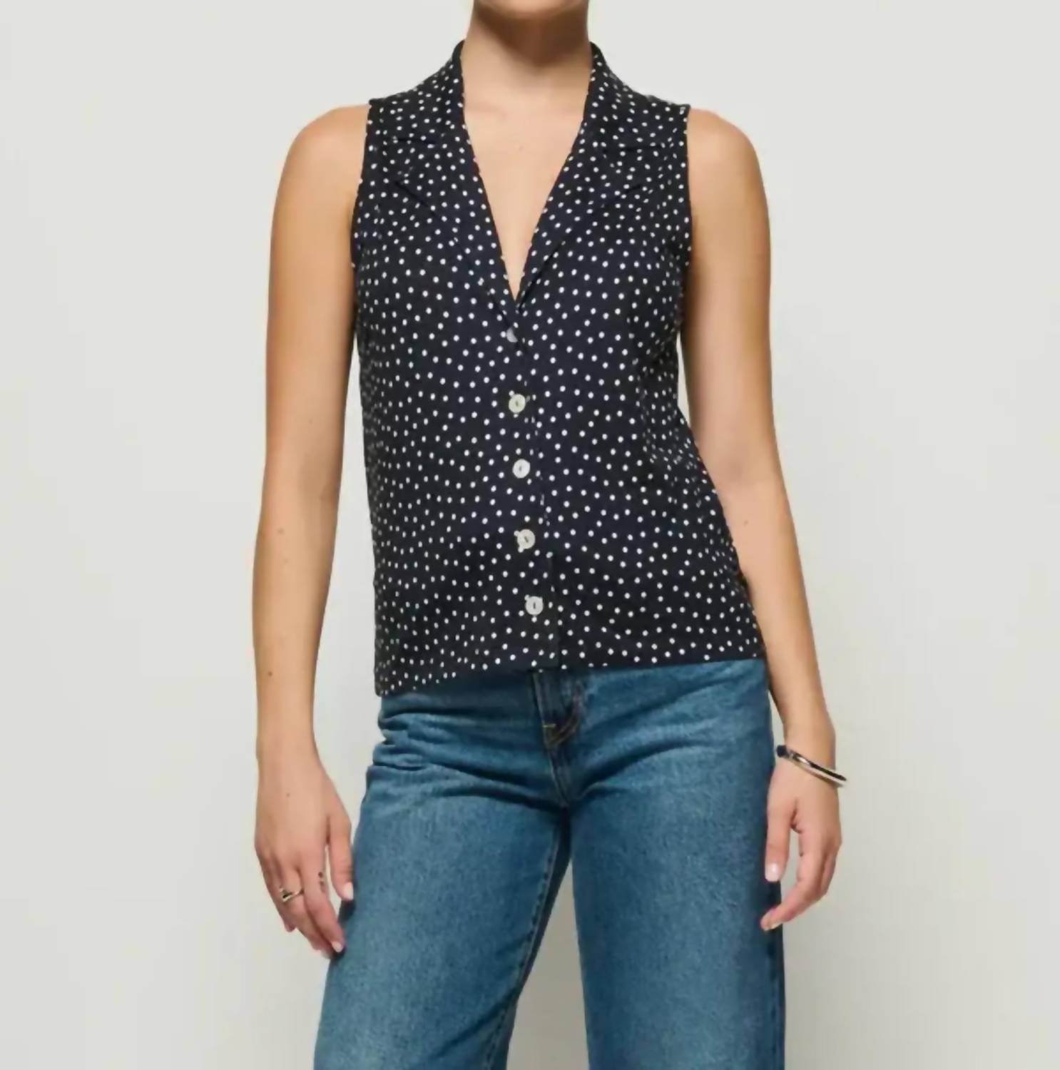 Nation Ltd - Cabana Polka Dot Tank Top - blue - clothing - cotton - blend