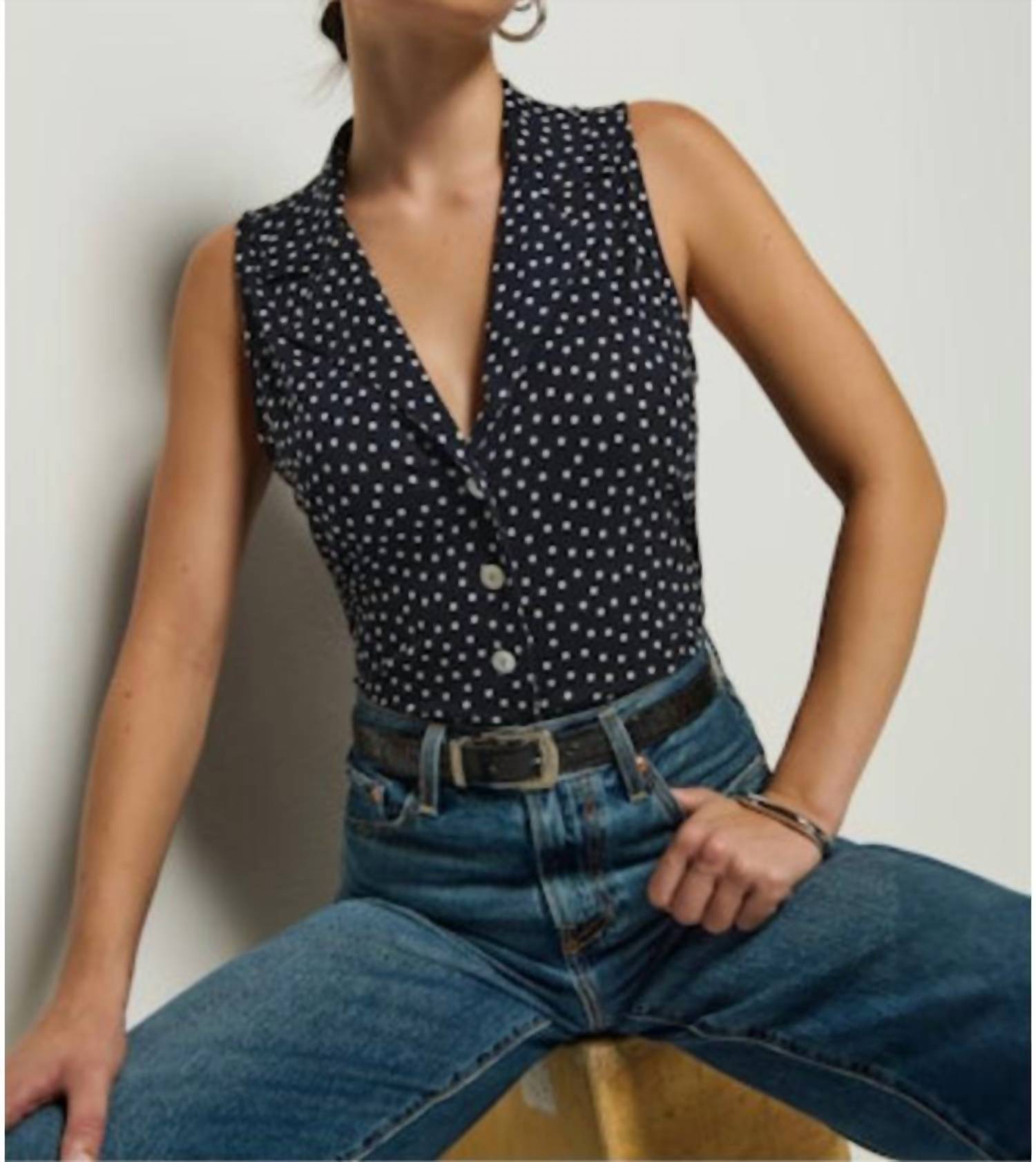 Nation Ltd - Cabana Polka Dot Tank Top - blue - clothing - cotton - blend