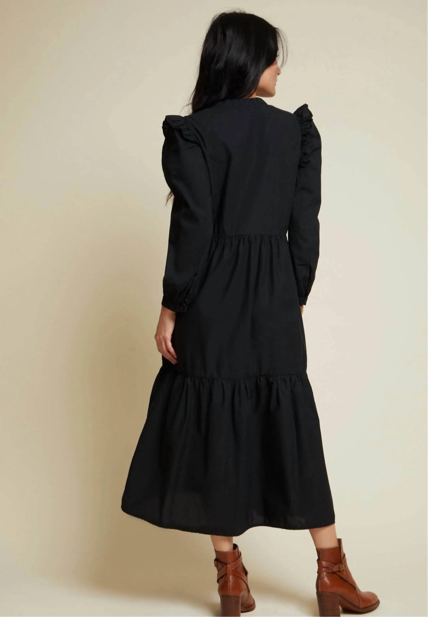 Nation Ltd - Dalia Tiered Midi Dress - black - clothing - cotton