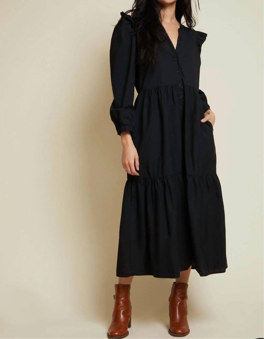 Nation Ltd - Dalia Tiered Midi Dress - black - clothing - cotton
