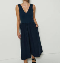 Nation Ltd - Daria V - neck Midi Dress - blue - clothing - cotton