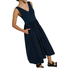 Nation Ltd - Daria V - neck Midi Dress - blue - clothing - cotton