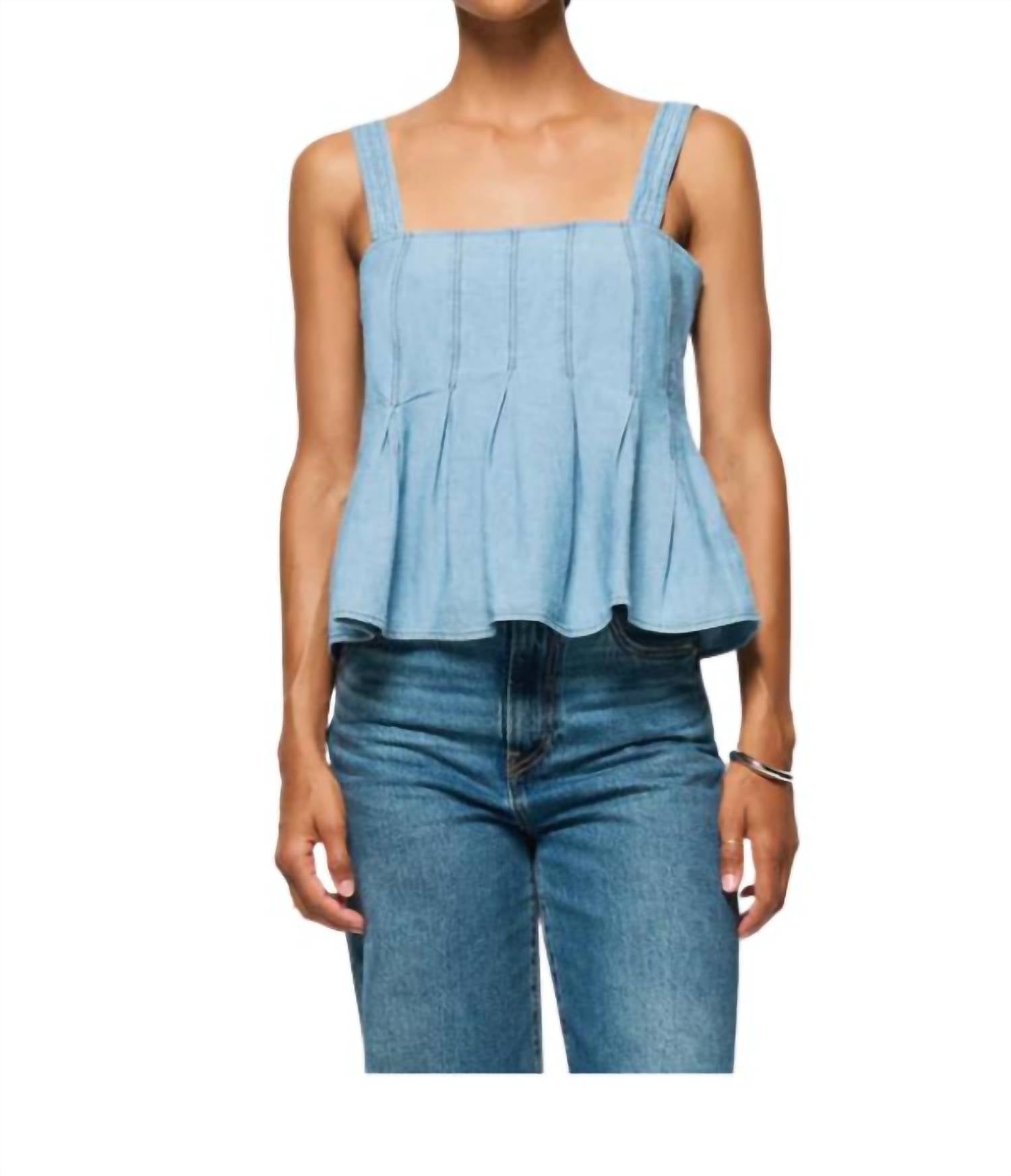 Nation Ltd - Dove Pleated Tank Top - blue - clothing - cotton