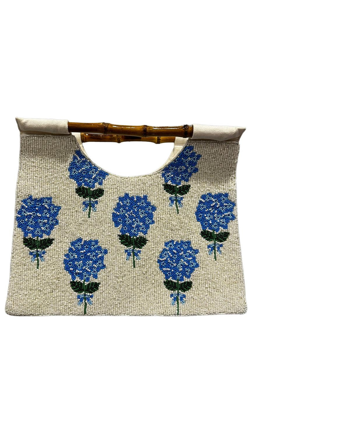 Navy Jane - Narragansett Beaded Hydrangea Bag with Bamboo Handles