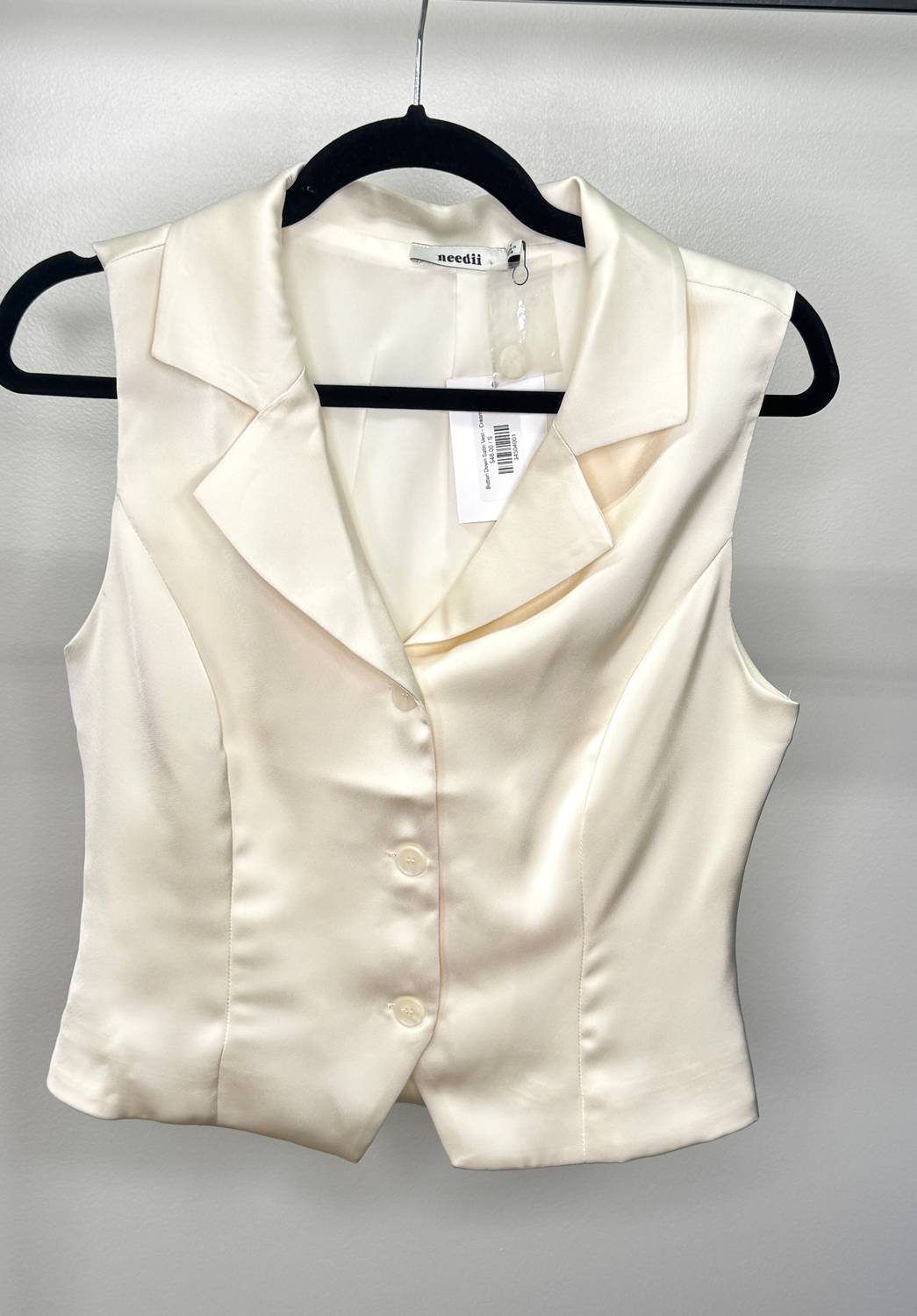 Needii - Button Down Satin Vest - beige - clothing - jackets