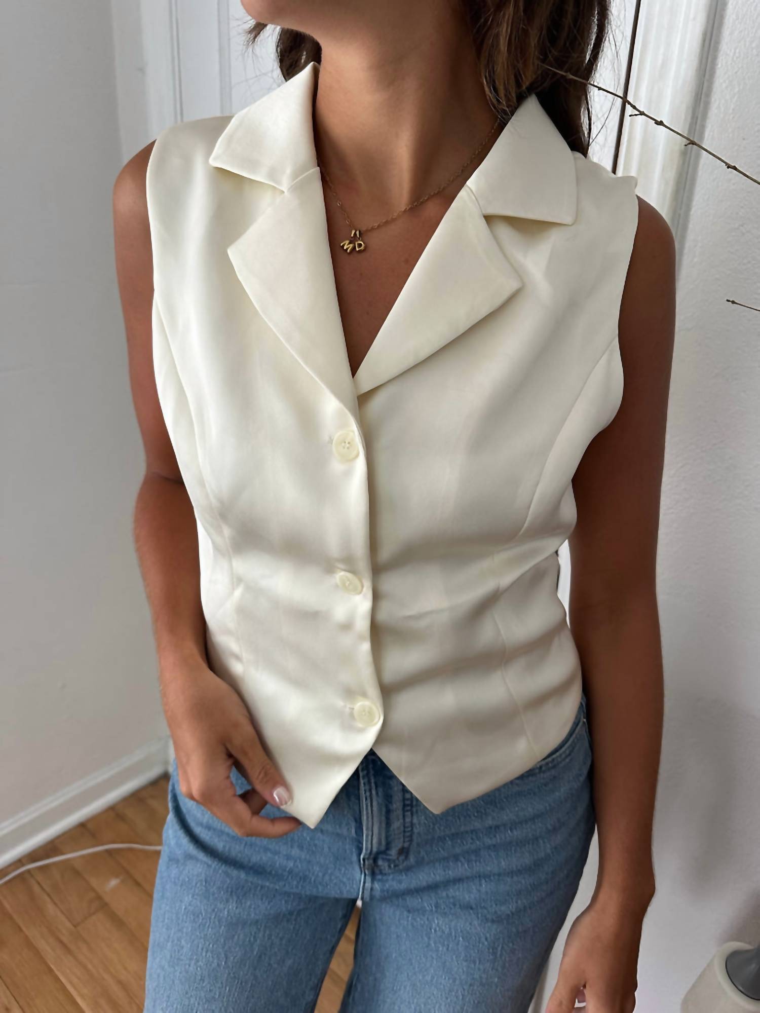 Needii - Button Down Satin Vest - beige - clothing - jackets