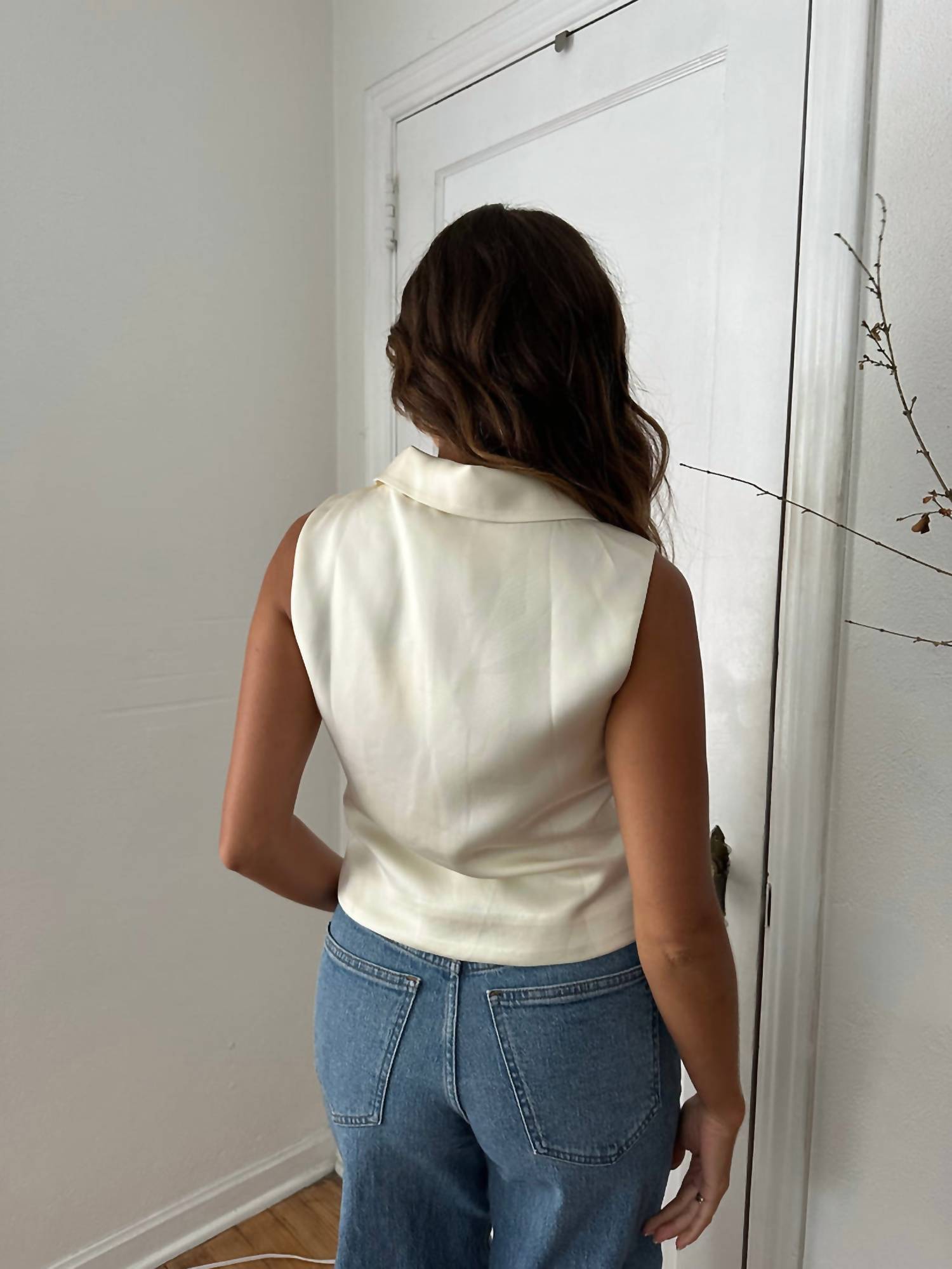 Needii - Button Down Satin Vest - beige - clothing - jackets