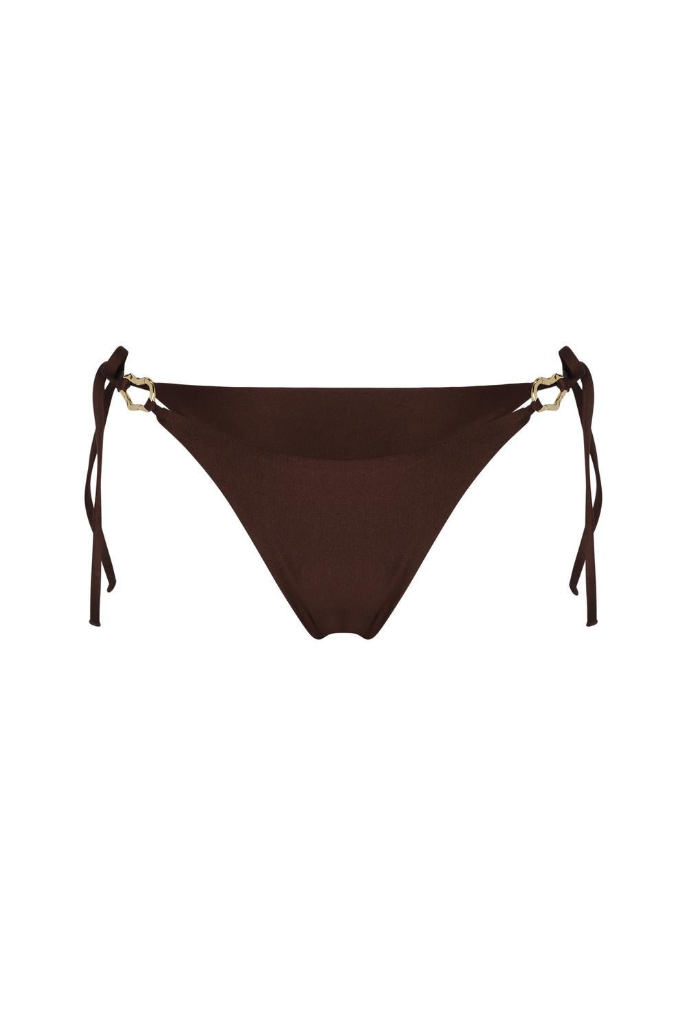 Nelblu - Petalo Side Tie Cheeky Bikini Bottom - bikinis - brown - clothing