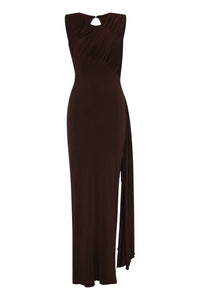 Nelblu - Setas Maxi Round Neck Dress - brown - clothing - directbrandpartner