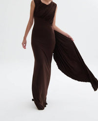 Nelblu - Setas Maxi Round Neck Dress - brown - clothing - directbrandpartner