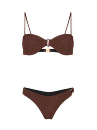 Nelblu - Women's Ondas Crinkle Cheeky Bikini Bottom - bikinis - brown - clothing