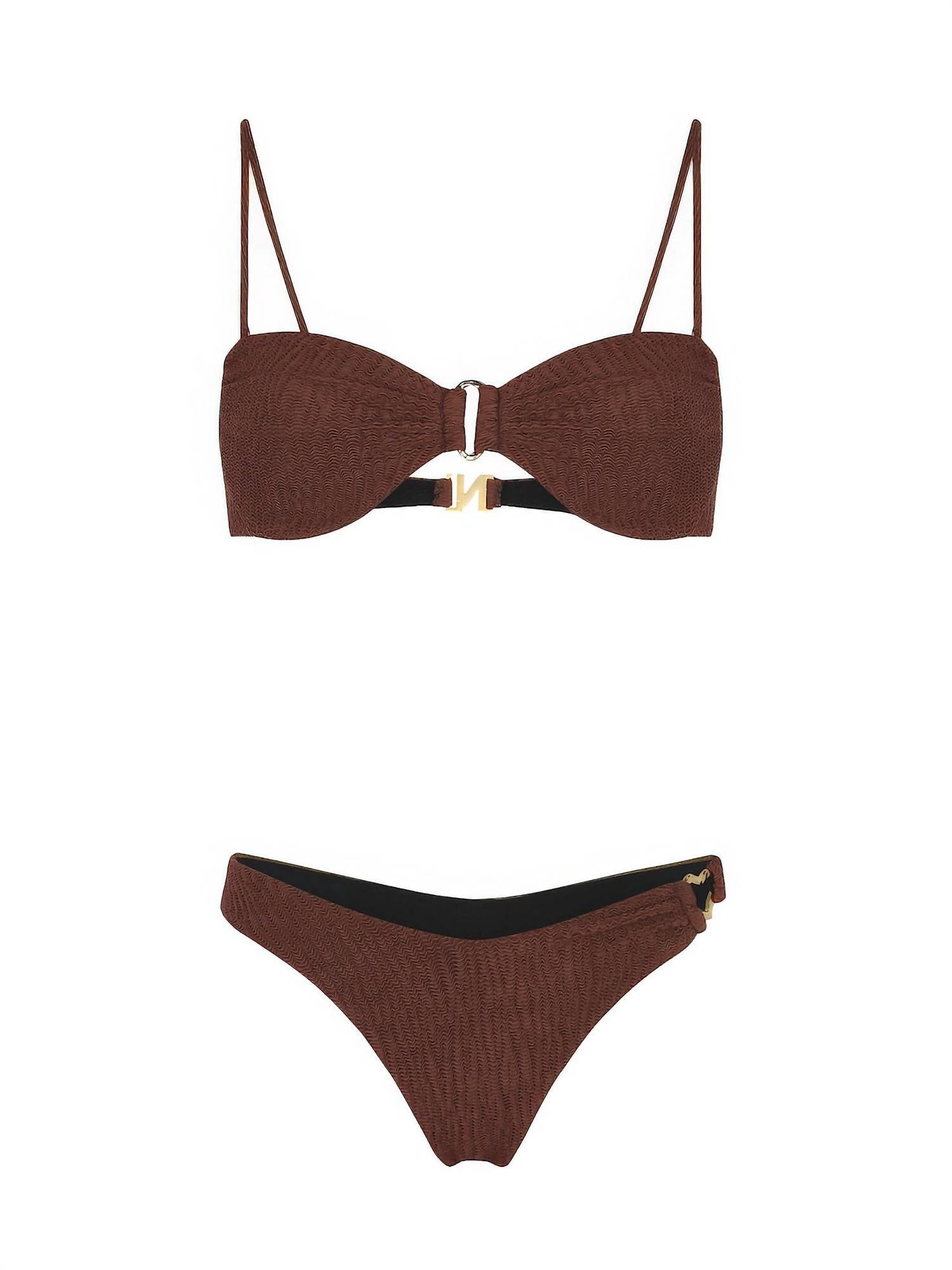 Nelblu - Women's Ondas Crinkle Cheeky Bikini Bottom - bikinis - brown - clothing