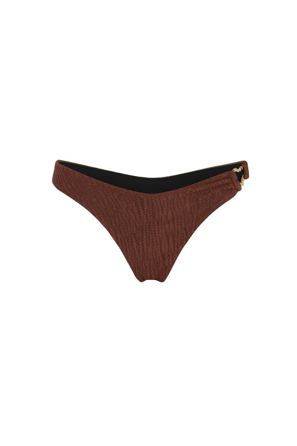 Nelblu - Women's Ondas Crinkle Cheeky Bikini Bottom - bikinis - brown - clothing