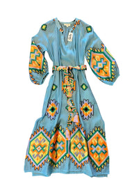 Nema - Long Sleeve Dress With Colorful Embroidery - blue - clothing - dresses