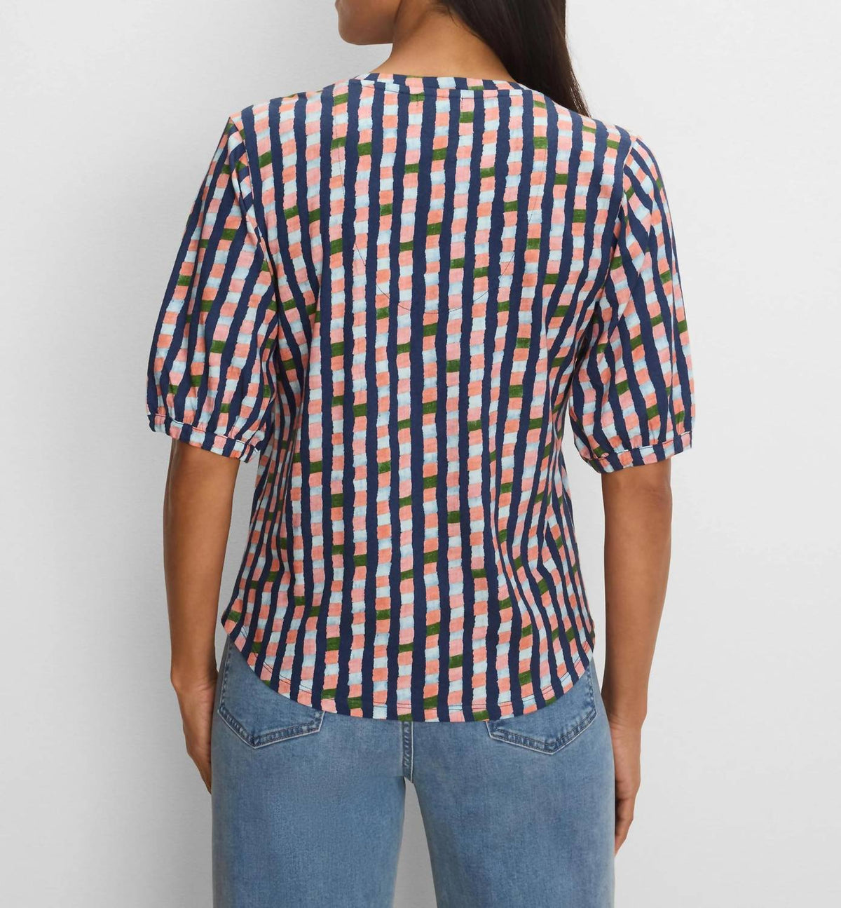 Nic + Zoe - Elbow Sleeve Reef Stripe V-neck Tee